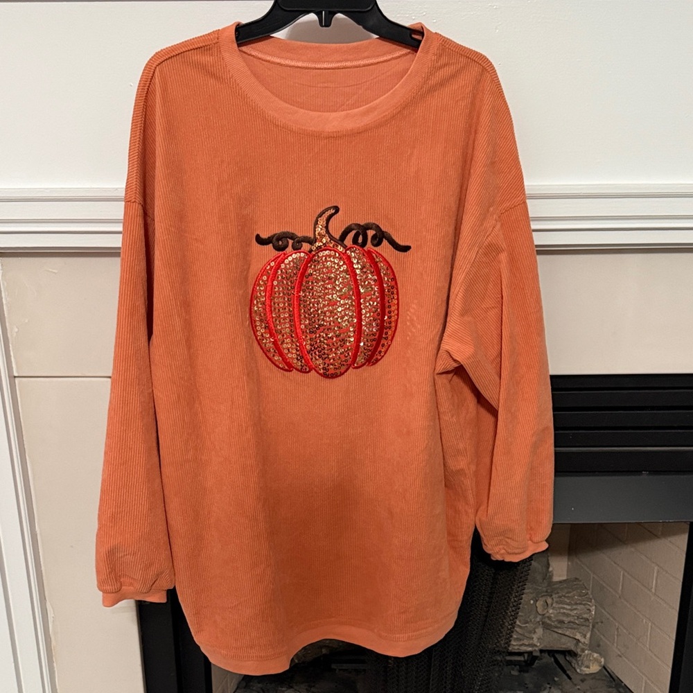 Orange Pumpkin Embroidered Sweatshirt